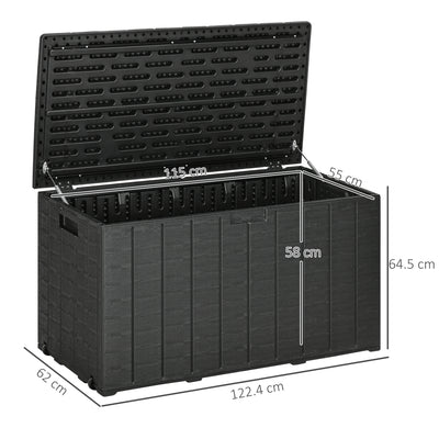 Outsunny 336 Litre Extra Large Outdoor Garden Storage Box, Water-resistant Heavy Duty Double Wall Plastic Container, Garden Furniture Organizer, Deck Cushion Chest with Wheels and Handles, Black 