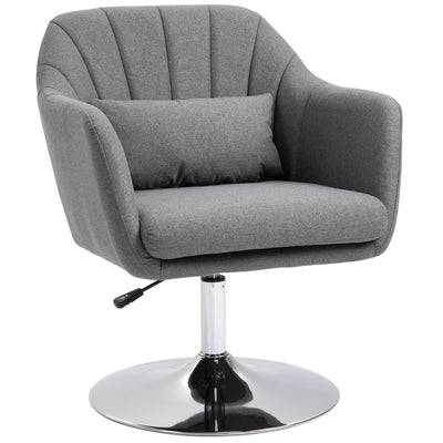 HOMCOM Swivel Linen Fabric Accent Chair for Living Room Contemporary Vanity Armchair with Adjustable Height Thick Cushion Lumbar Support Armrest for Bedroom Office Dark Grey 