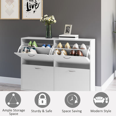 HOMCOM Wooden Modern Design 4 Drawer Shoes Cabinet Pull Down Shelf Storage Organiser - White 