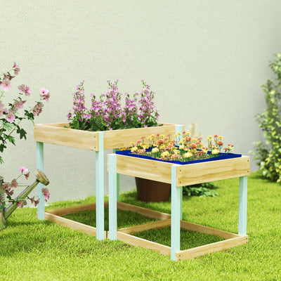 AIYAPLAY 2 PCS Wooden Outdoor Sand and Water Play Tables with Bottom Liner for Kids Aged 3-8 Years Old, Natural Wood Finish 