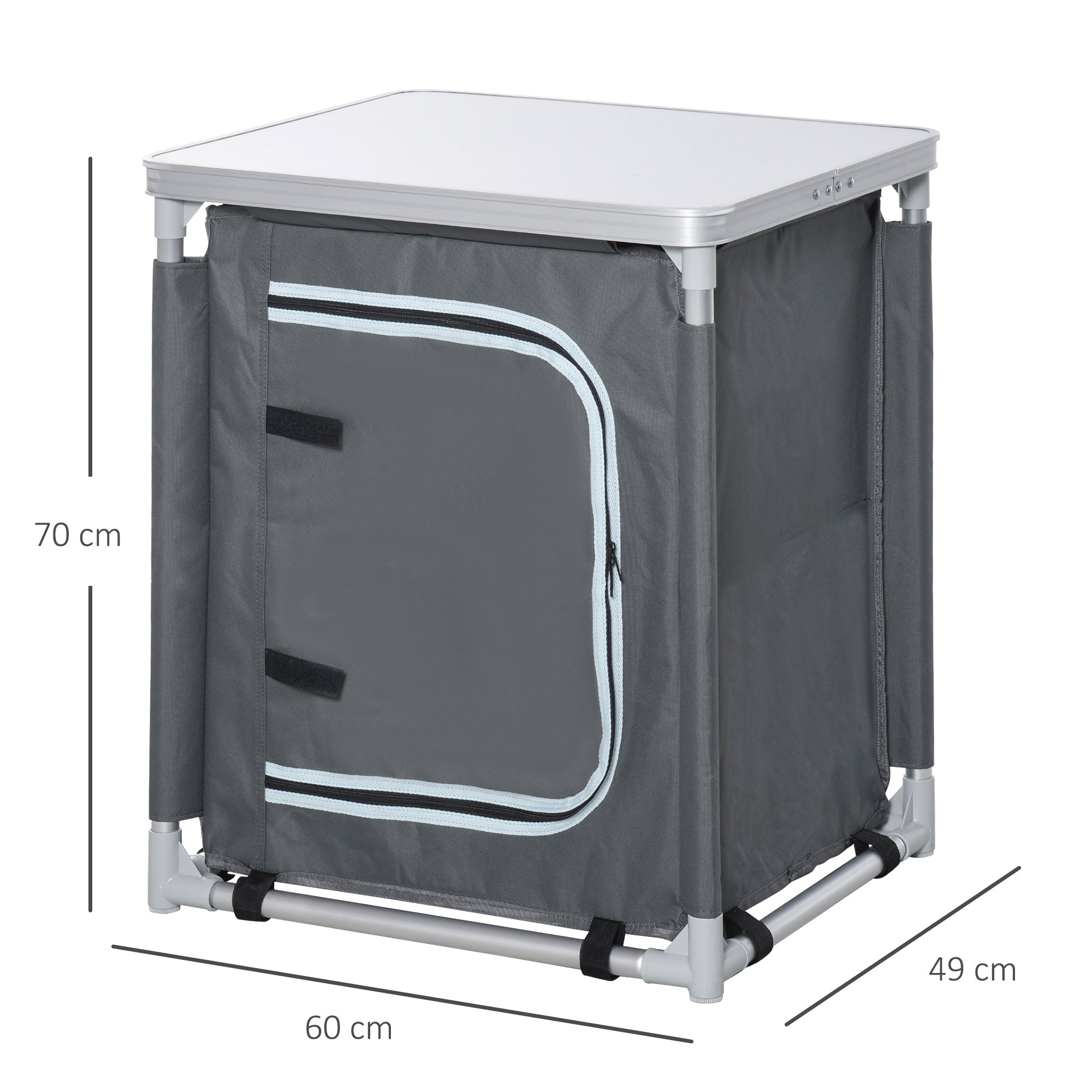 Outsunny 2-Shelf Camping Cupboard Camping Kitchen Station Cook Table Aluminum, Storage Organiser for BBQ Party Picnics Backyards with Carrying Bag 