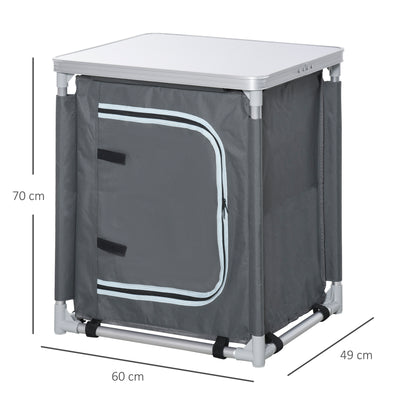 Outsunny 2-Shelf Camping Cupboard Camping Kitchen Station Cook Table Aluminum, Storage Organiser for BBQ Party Picnics Backyards with Carrying Bag 