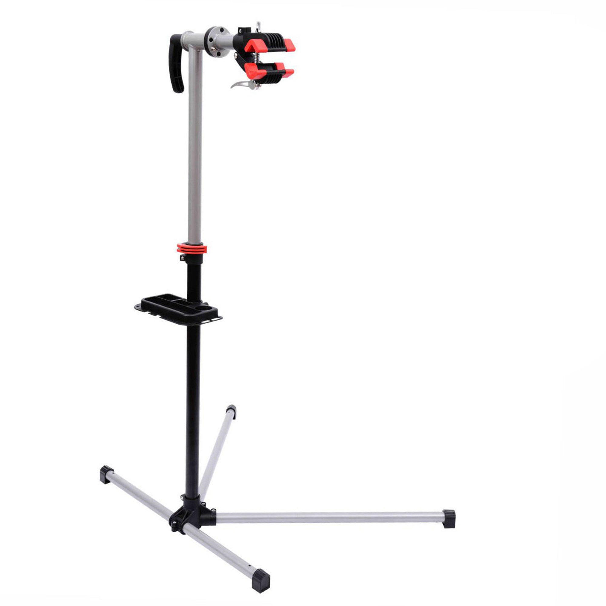 HOMCOM Bike Repair Stand Workstation, Bicycle Maintenance Workstand, Height Adjustable, with Tool Tray & 360° Rotating Adjustable Clamp for Home Mechanic Workshop 