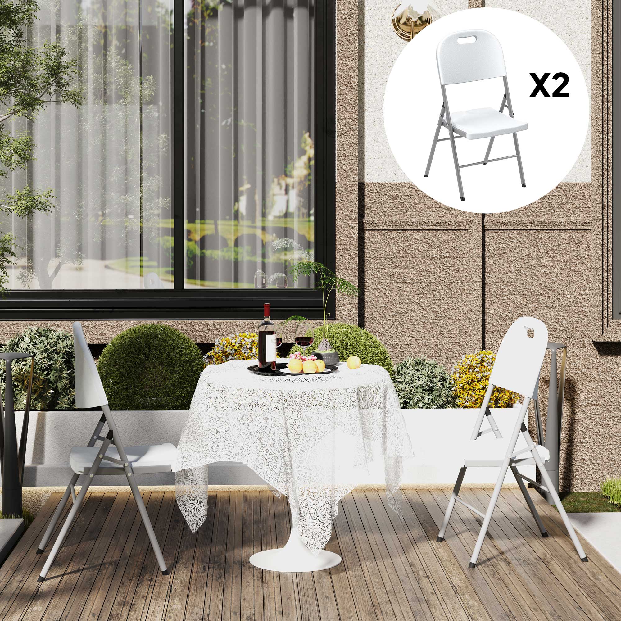 Outsunny Set of Two Foldable Outdoor Chairs - White 