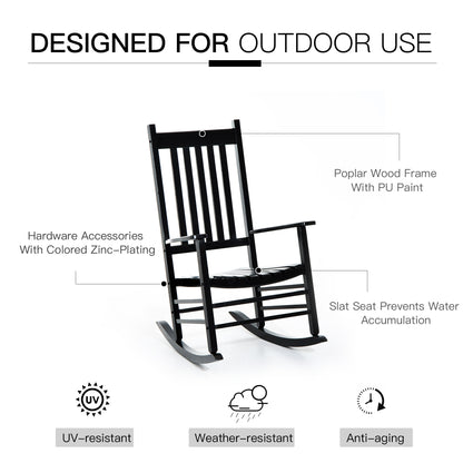 Outsunny Outdoor Porch Rocking Chair Armchair Wooden Patio Rocker Balcony Deck Garden Seat Black 