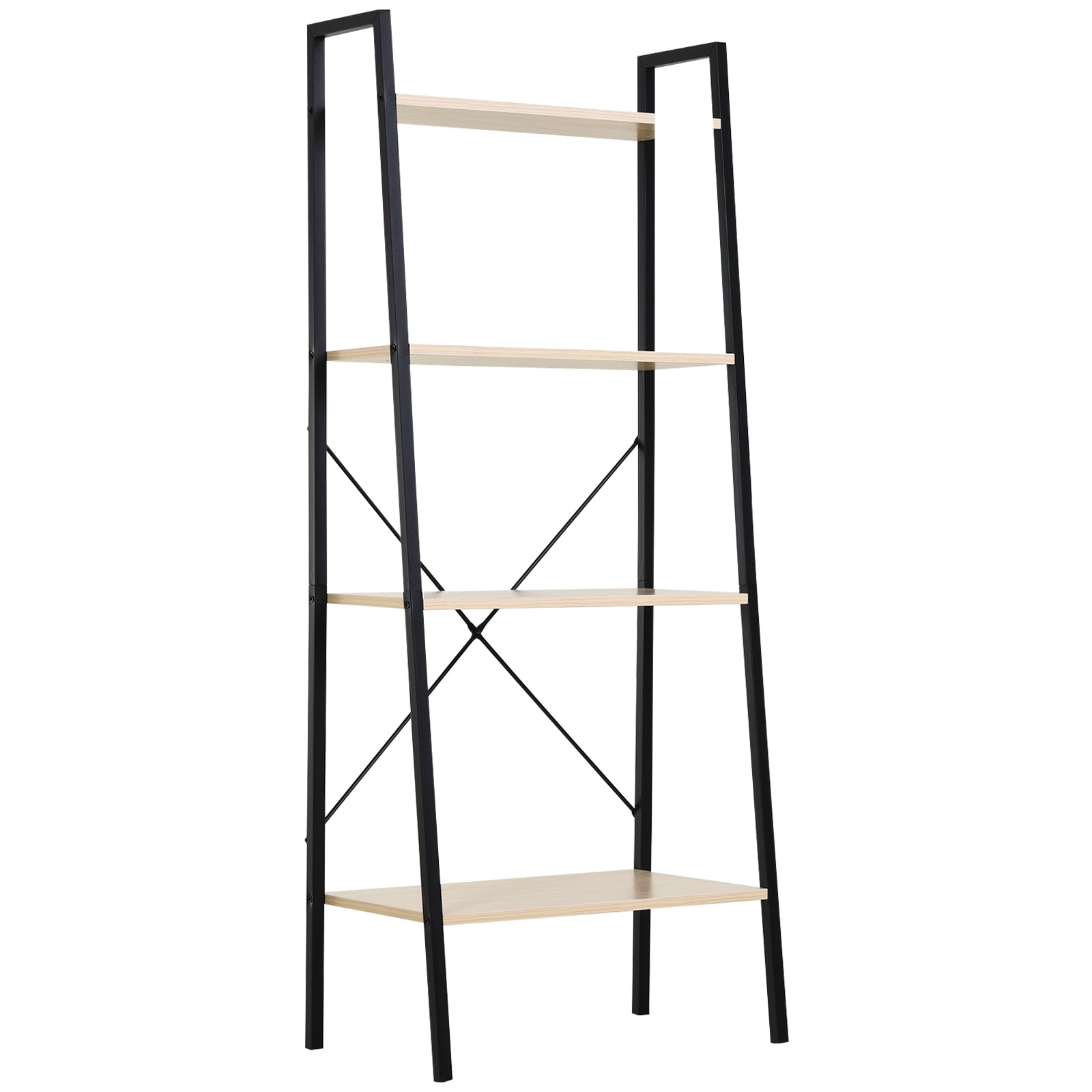 HOMCOM Bookcase 4-Tier Vintage Ladder Shelf with Wood Storage Rack, Stand Plants Display, Black and Natural 