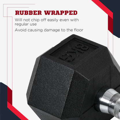 HOMCOM 2x6kg Hex Dumbbells Set Rubber Dumbbells Weight Lifting Equipment Fitness Home Gym 