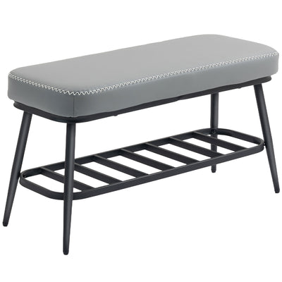 HOMCOM PU Leather Shoe Storage Bench - Grey 