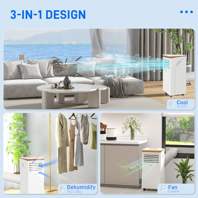 HOMCOM 9000 BTU Air Conditioning Unit, 3-in-1 Portable Air Conditioner, Dehumidifier, Cooling Fan with Remote, LED Display, 2 Speeds, 24H Timer, Window Venting Kit, 18m² 