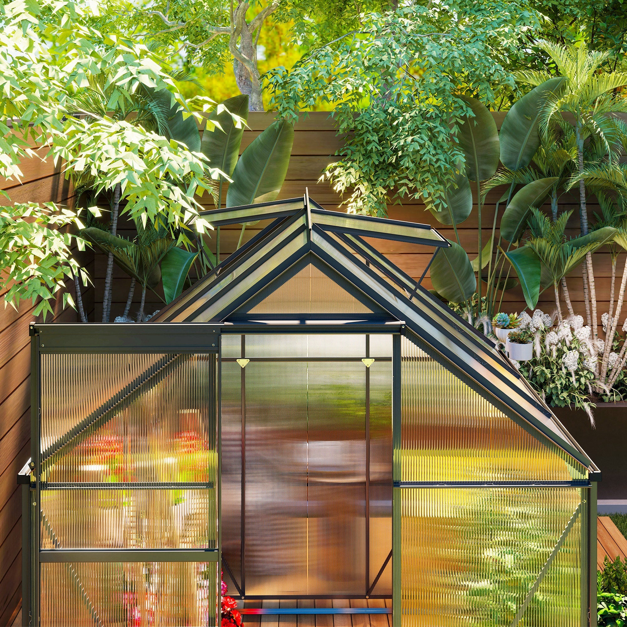 Outsunny 190 x 190cm Walk-In Polycarbonate Greenhouse - Grey 