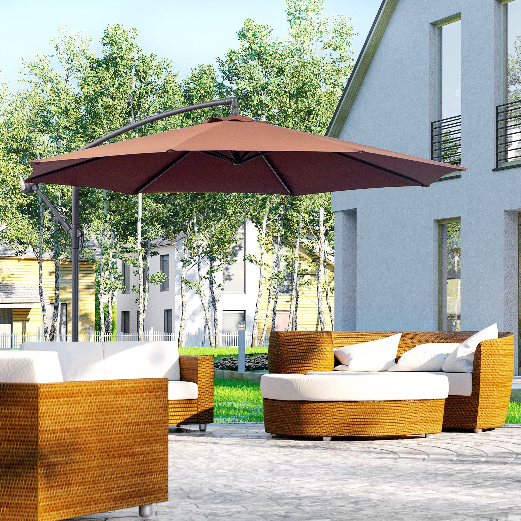 Outsunny Φ3m Hanging Umbrella Parasol-Coffee 