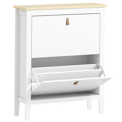 HOMCOM Modern Two-Drawer Shoe Cabinet - White 