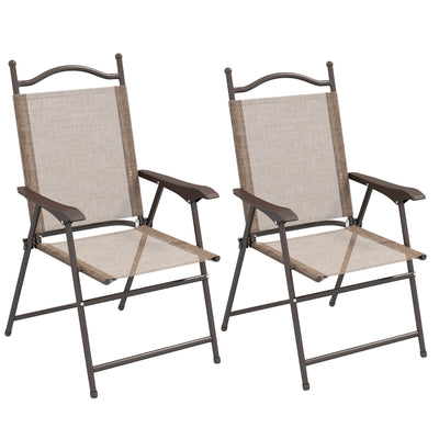 Outsunny Set of Two Folding Garden Chairs, with Fabric Mesh Seats - Mixed Brown 