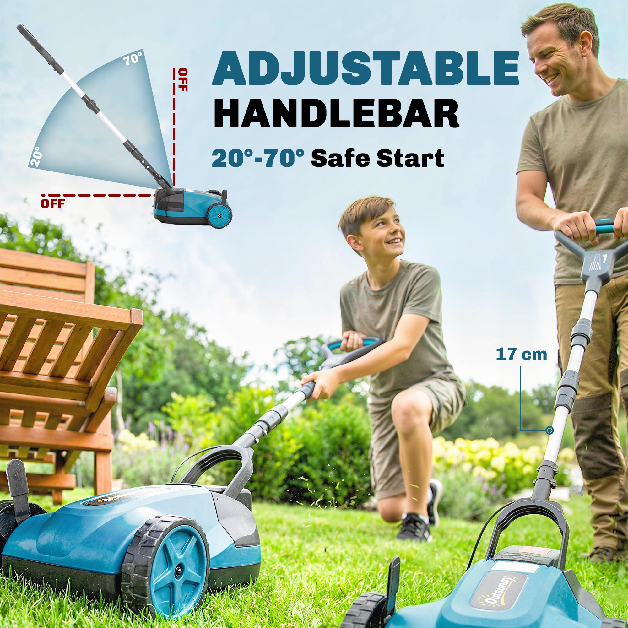 Outsunny 18V Cordless Lawnmower with 2 x 4Ah Batteries & Charger, Battery Lawn Mower with 21cm Cutting Width, 3 Cutting Heights 