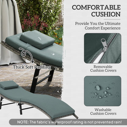 Outsunny Rattan Folding Sun Lounger Outdoor Chair with Cushion and Pillow Mixed Grey 