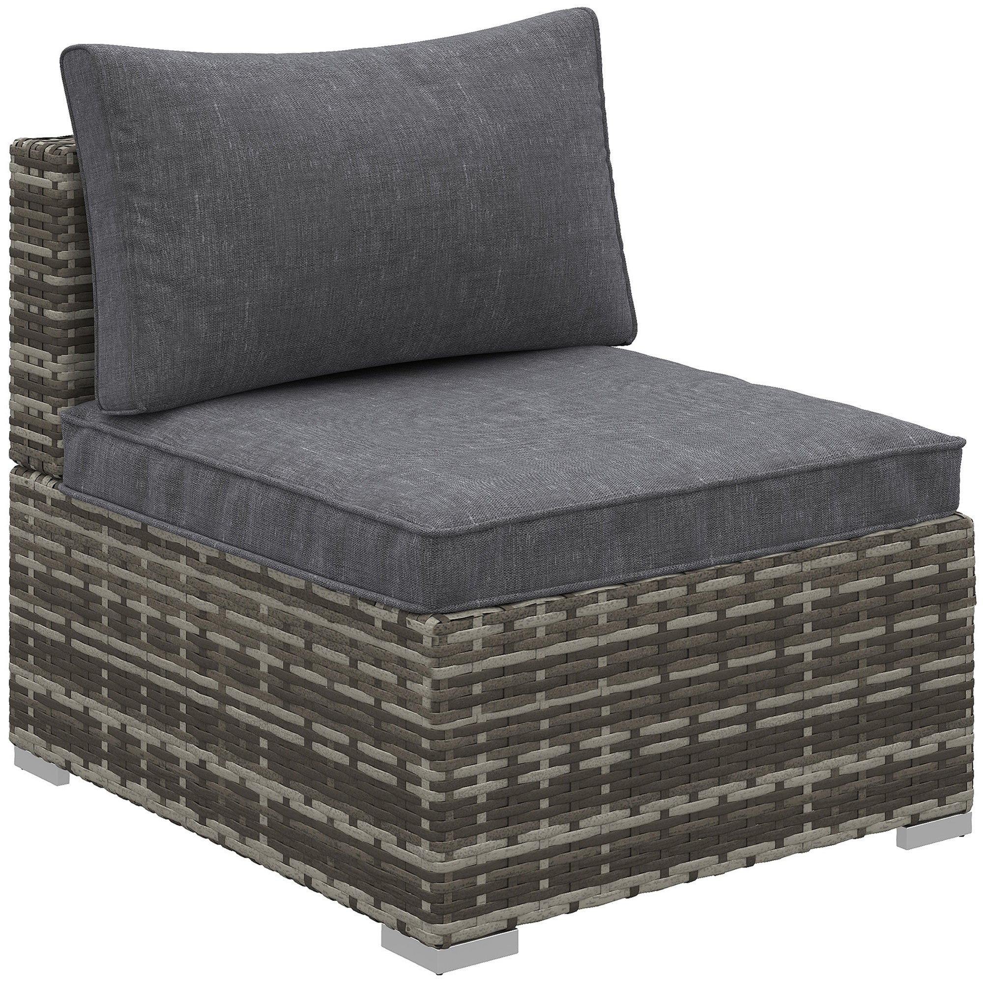 Outsunny Armless Rattan Garden Chair, Outdoor Rattan Chair with Cushions, PE Wicker Garden Furniture with Steel Frame, Adjustable Footpads for Garden, Terrace, Deep Grey 