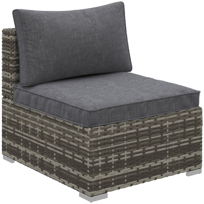 Outsunny Armless Rattan Garden Chair, Outdoor Rattan Chair with Cushions, PE Wicker Garden Furniture with Steel Frame, Adjustable Footpads for Garden, Terrace, Deep Grey 