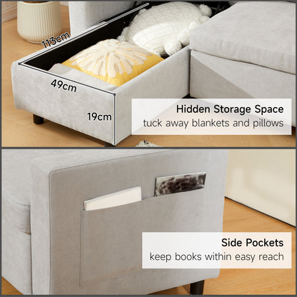 HOMCOM L Sofa Bed, with Storage - Light Grey 