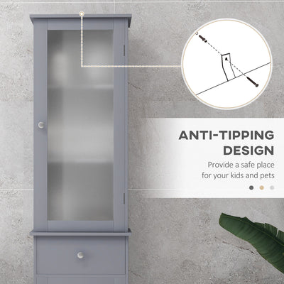 kleankin Bathroom Storage Cabinet with 3-tier Shelf Drawer Door, Floor Cabinet Free Standing Tall Slim Side Organizer Shelves, Grey 