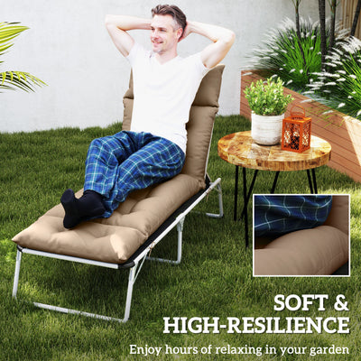 Outsunny Sun Lounger Cushion Only, 190x56x10cm Garden Lounge Chair Cushion, UPF20+ 220gsm Fabric, Thick Sunbed Replacement Cushion with 6 Ties, Khaki 