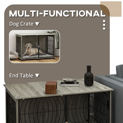 PawHut Dog Crate Furniture End Table w/ Plush Washable Cushion, Lockable Door, for Extra Large Dogs 