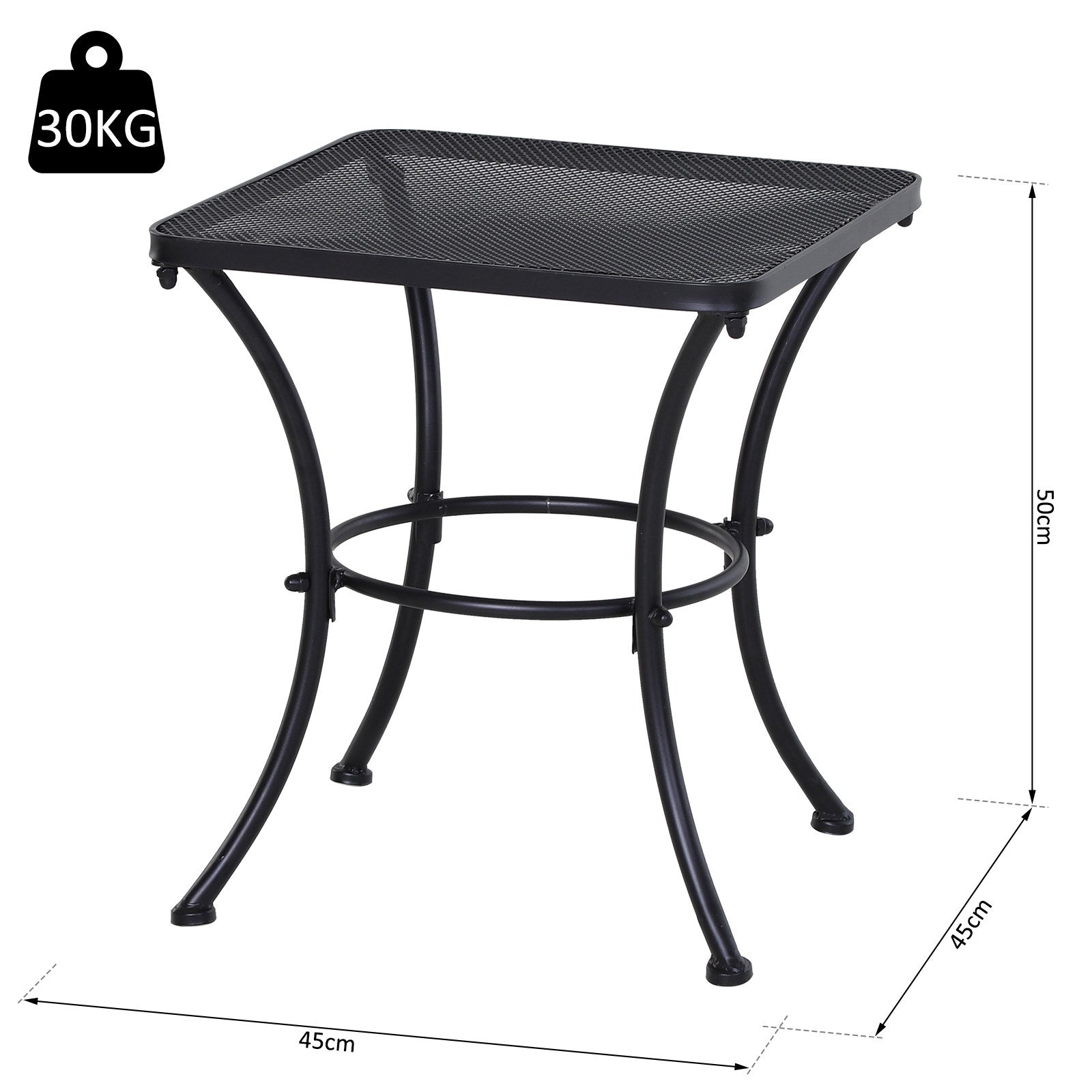 Outsunny Square Garden Metal Bistro Table Outdoor Patio Coffee Side Desk - Black 45L X 45W X 50H CM 