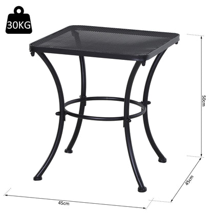 Outsunny Square Garden Metal Bistro Table Outdoor Patio Coffee Side Desk - Black 45L X 45W X 50H CM 