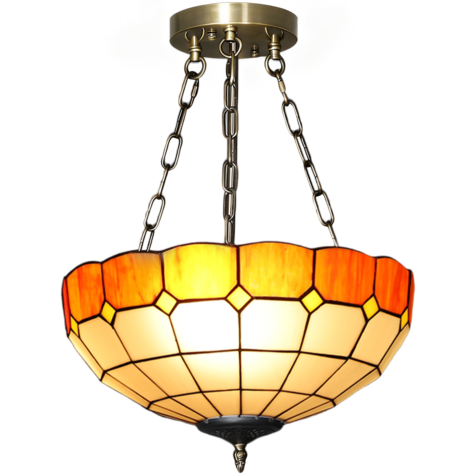 HOMCOM Tiffany Style Ceiling Light, Vintage Chandelier with 3 E27 Sockets, Semi Flush Mount for Living Room, Bulbs Not Included 