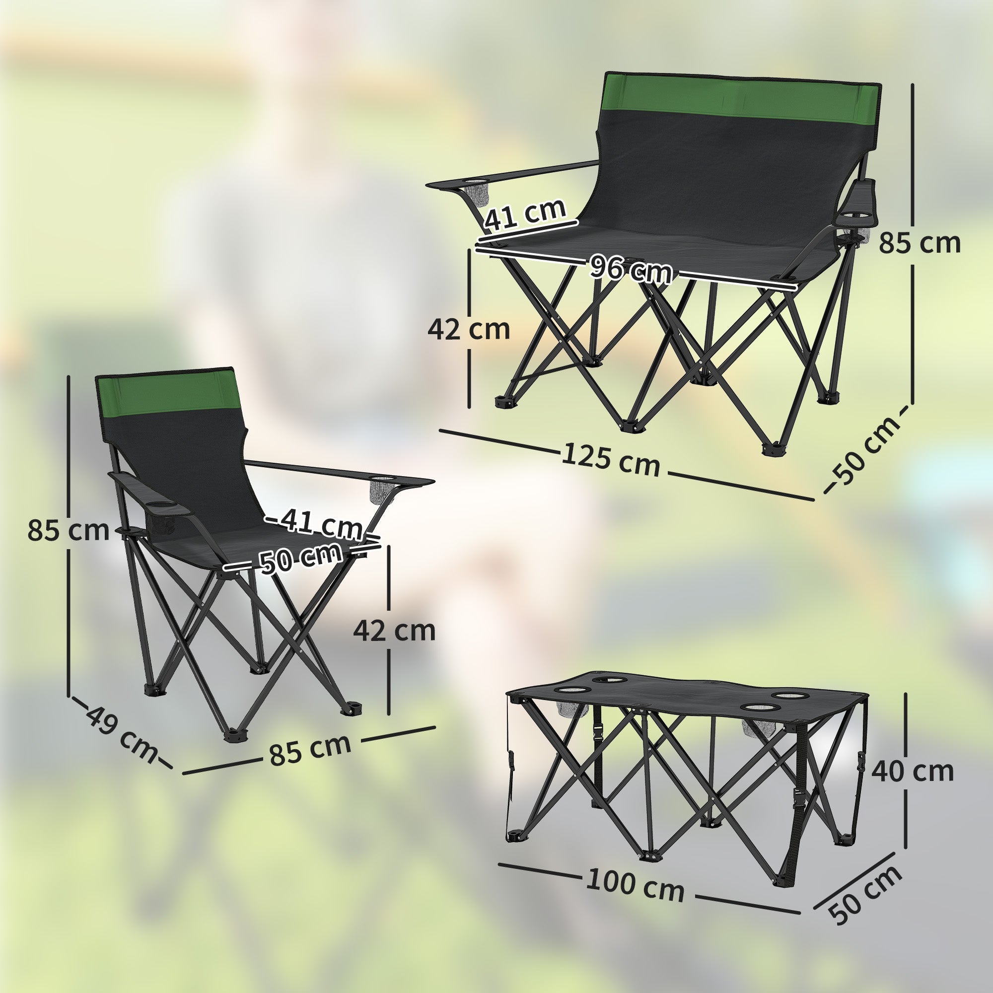 Outsunny Four-Piece Portable Picnic Table Set - Green 