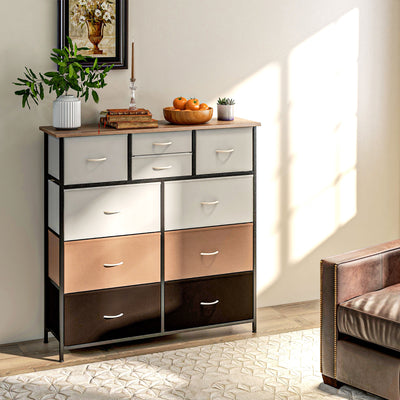 HOMCOM Bedroom Chest of Drawers, 10 Drawer Dresser with Foldable Fabric Drawers and Steel Frame, Multicolour 