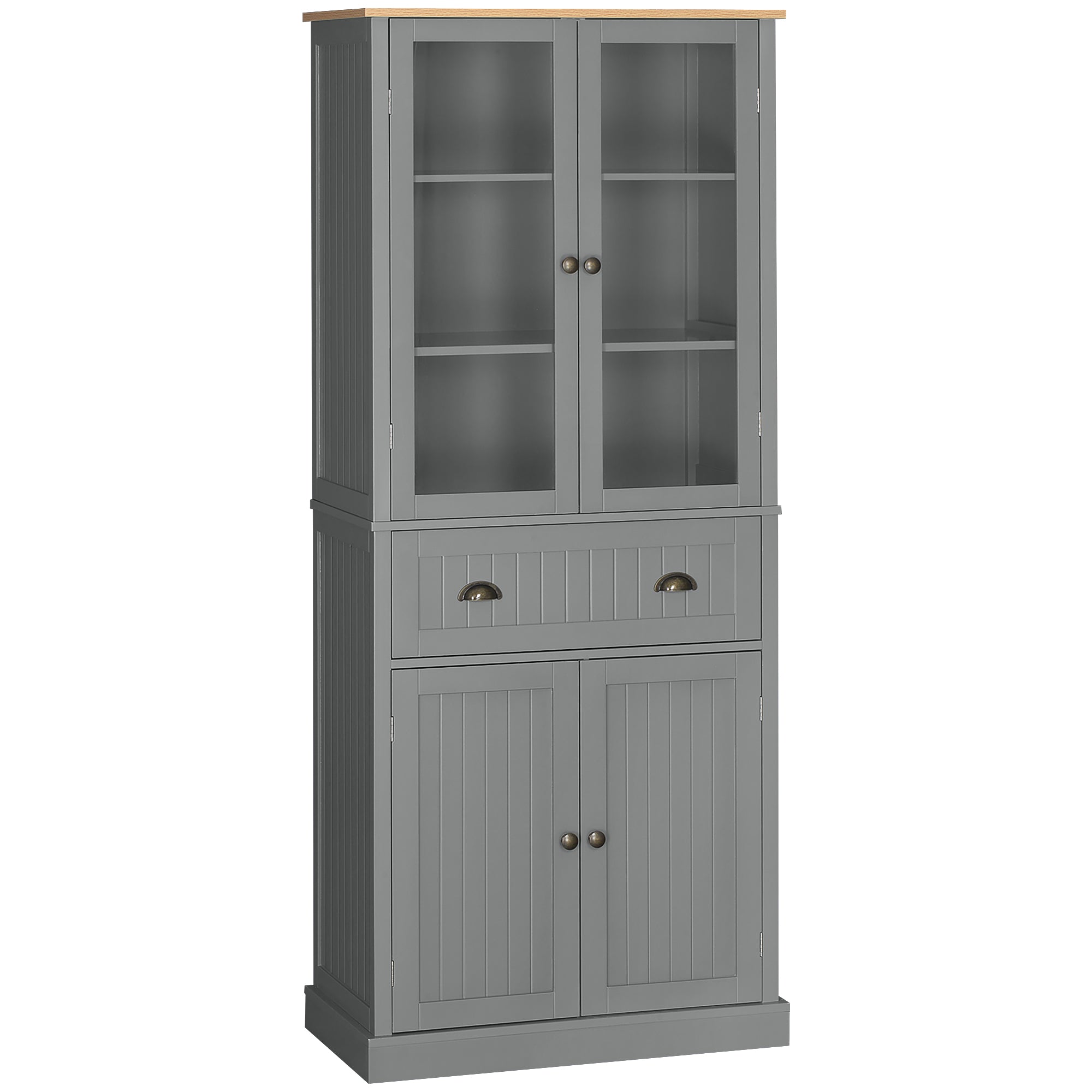HOMCOM 180cm Tall Kitchen Pantry Cupboard, Freestanding Storage Cabinet with 5 Tier, Adjustable Shelves,  Drawer, Grey 