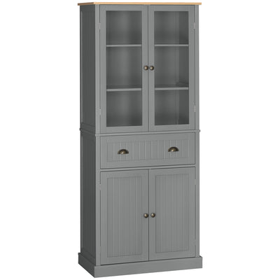 HOMCOM 180cm Tall Kitchen Pantry Cupboard, Freestanding Storage Cabinet with 5 Tier, Adjustable Shelves,  Drawer, Grey 