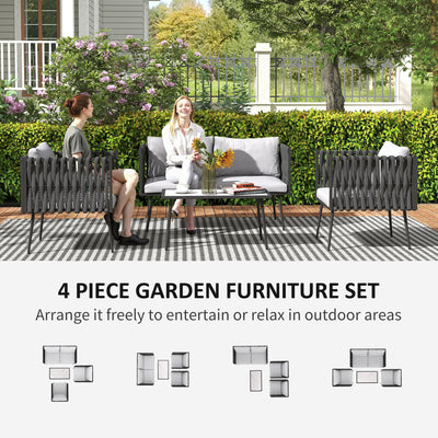 Outsunny 4-Piece Garden Furniture Set with Cushions - Light Grey 