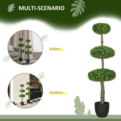HOMCOM Set of 2 Artificial Plants Boxwood Ball Topiary Trees 110cm Decorative Faux Plants in Pot for Home Indoor Outdoor Green