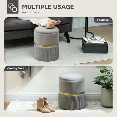 HOMCOM Velvet-Feel Storage Ottoman - Light Grey 