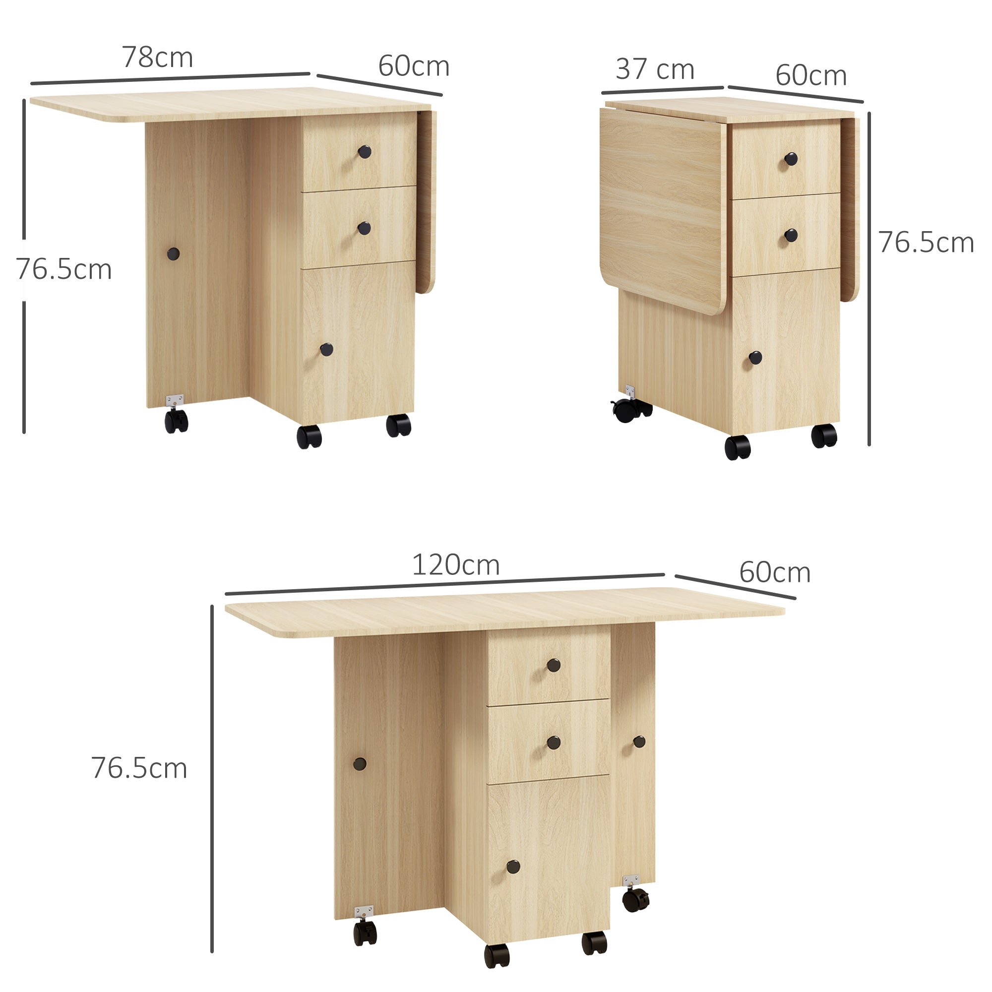 HOMCOM Six-Person Drop Leaf Dining Table, with Storage - Wood-Effect 