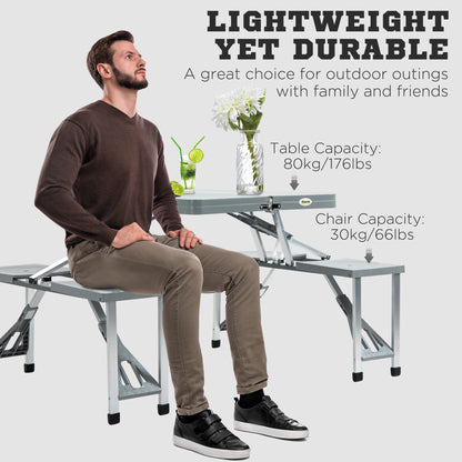Outsunny Aluminium PP  4-Seater Portable Picnic Table and Bench Set Silver 