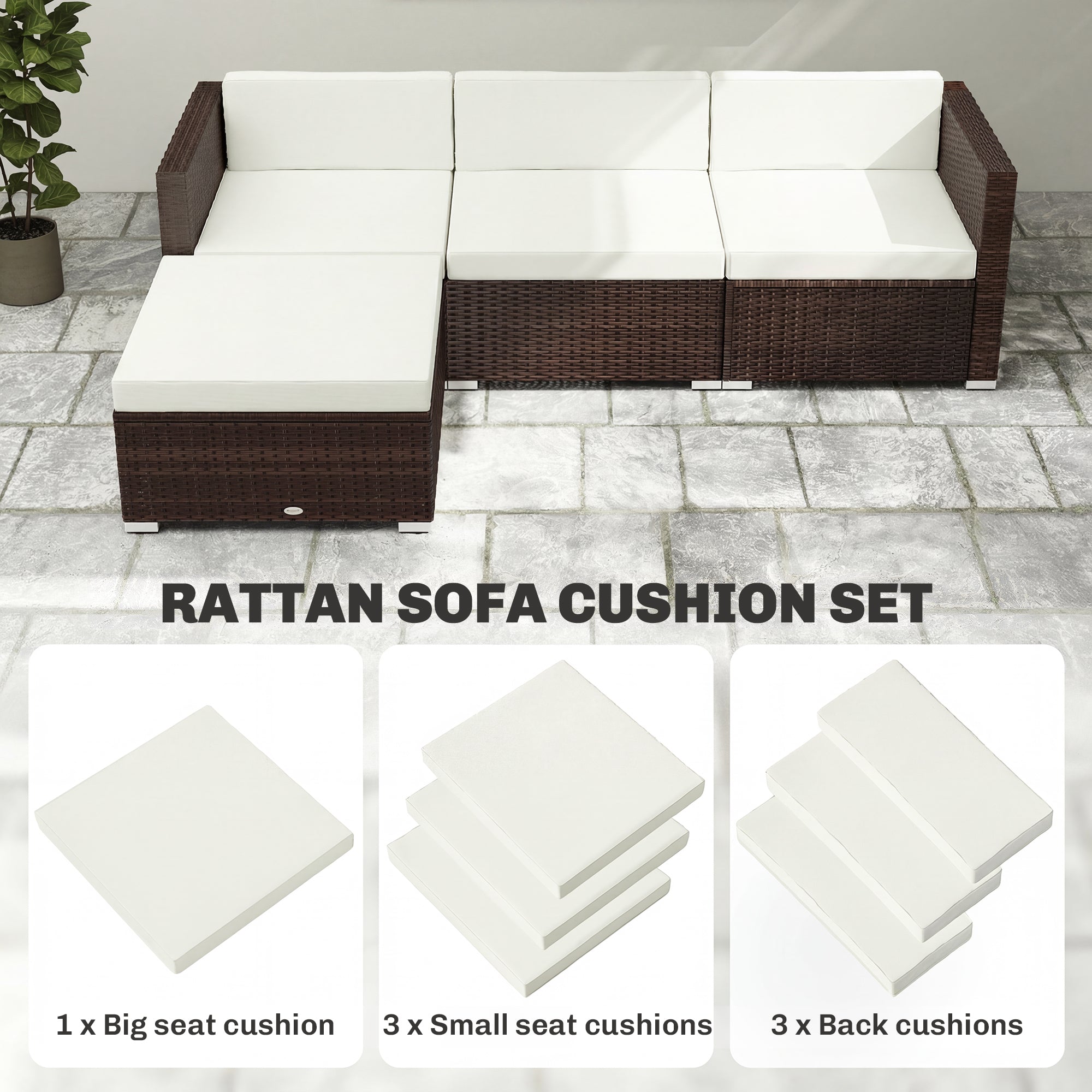Outsunny 7-Piece Patio Furniture Cushions, Outdoor Loveseat Cushion with Removable Covers for Rattan Furniture, 60x60 cm, Cream 