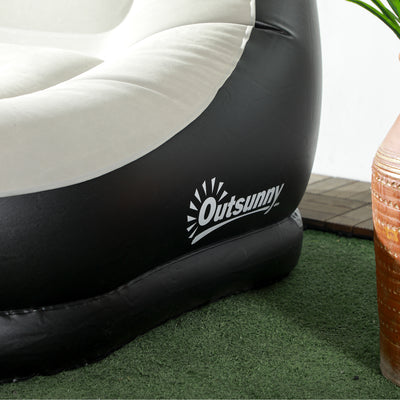 Outsunny Inflatable Sofa Chair and Foot Stool Set with Cup Holder, for Gaming, Reading and Movie Watching, Grey 
