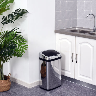 HOMCOM 30L Stainless Steel Motion Sensor Lid Bin - Silver Tone 