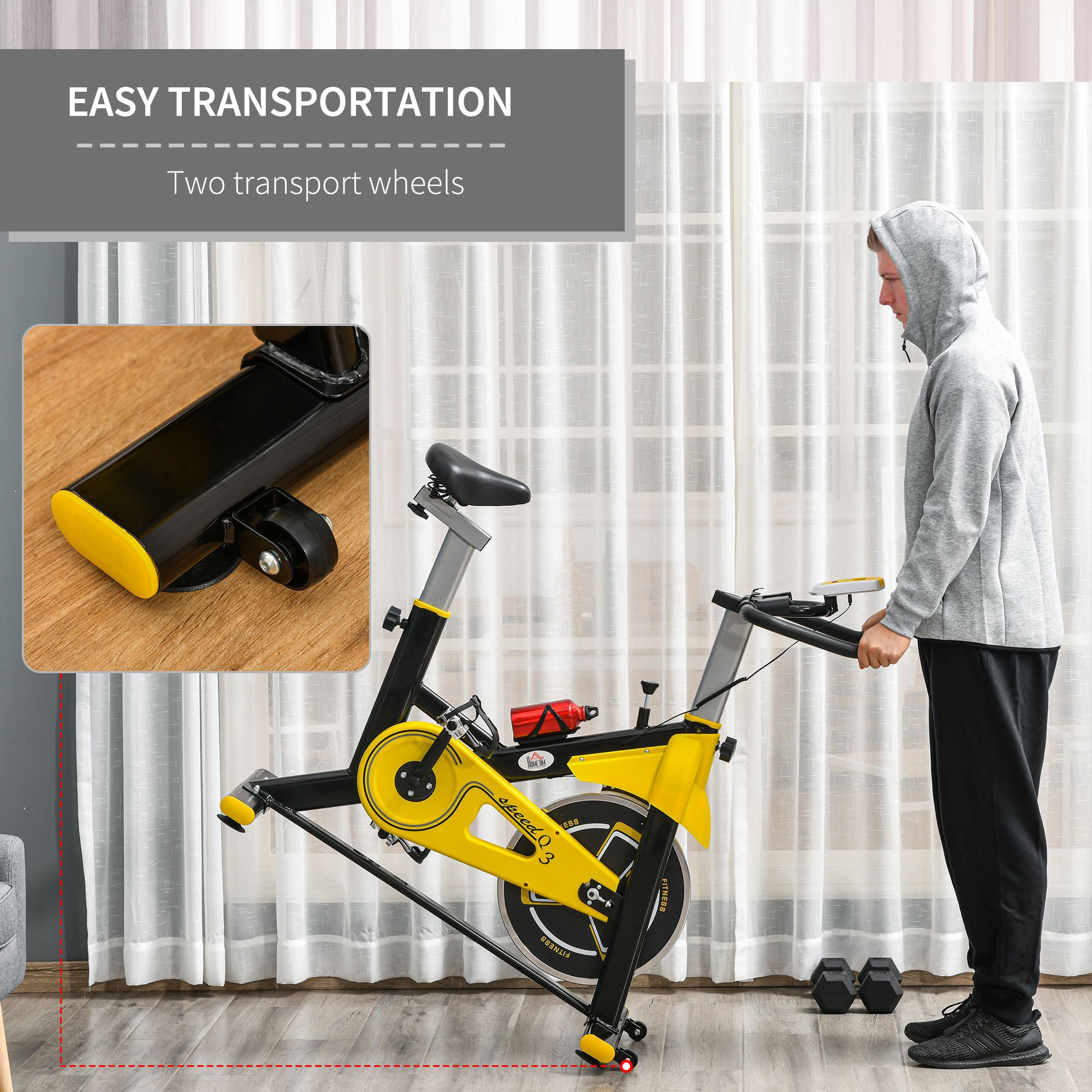 HOMCOM Exercise Bike, with 6kg Flywheel Belt Drive, Adjustable Resistance, LCD Display - Yellow 