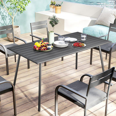 Outsunny Rectangle Garden Table with Slat Top, Steel Frame, Outdoor Table for 6 Person, 150 x 80 x 74 cm, Grey 