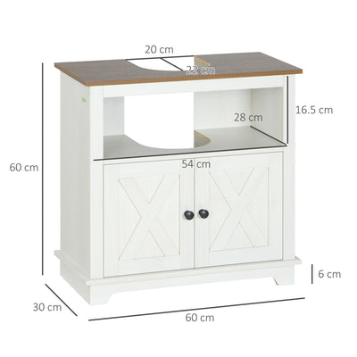 kleankin Under Sink Cabinet Bathroom Vanity Unit with Double Doors and Storage Shelves, 60 x 30 x 60cm, White 