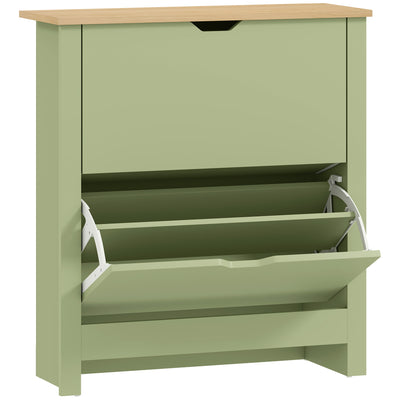 HOMCOM Slim Shoe Cabinet, Narrow Shoe Cupboard with 2 Flip Drawers, Adjustable Shelves for 12 Pairs of Shoes, Green 