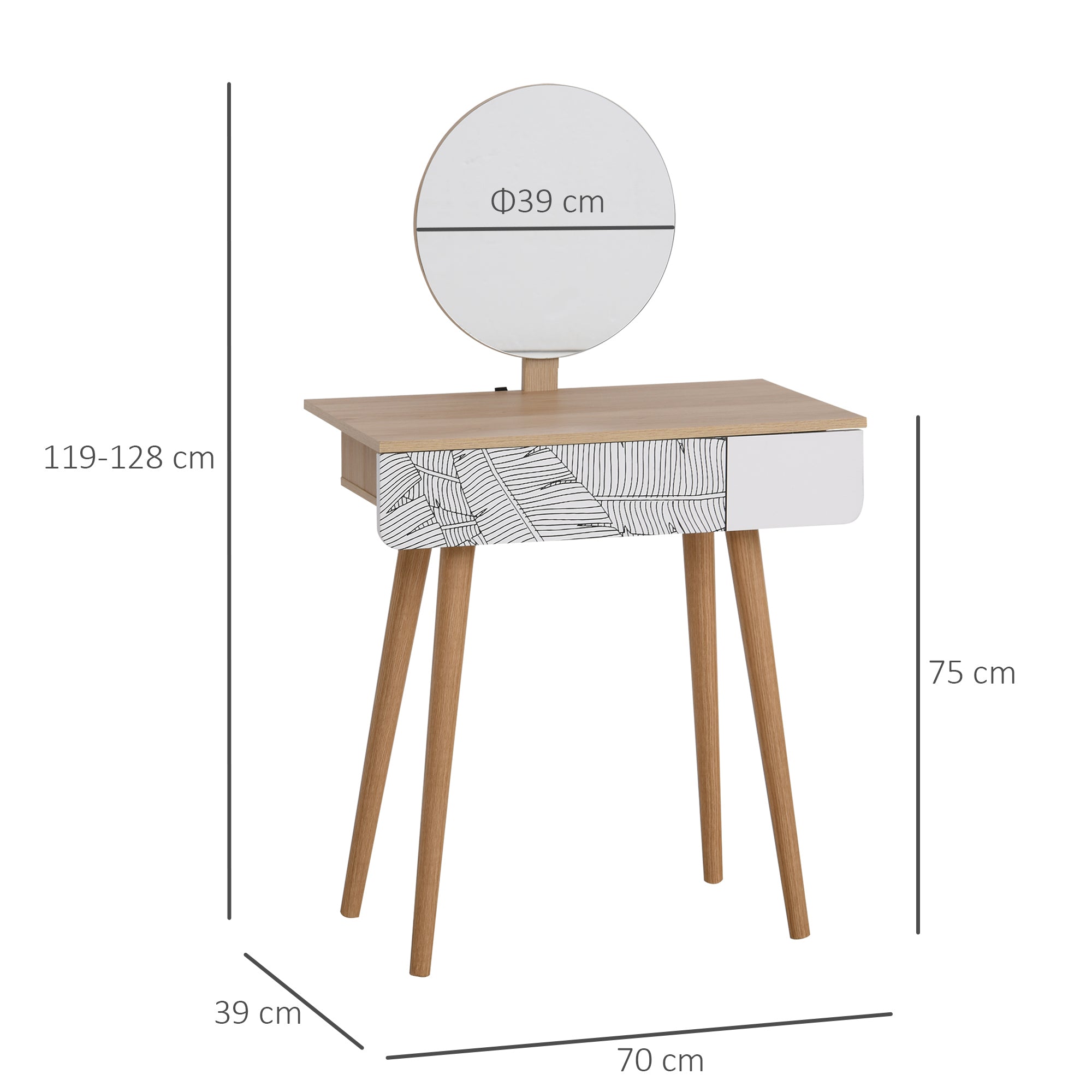 HOMCOM Dressing Table with Drawer and Mirror height adjustable Wooden Oak Color  Bedroom Dressing Room Elegant and Durable 