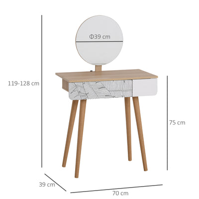HOMCOM Dressing Table with Drawer and Mirror height adjustable Wooden Oak Color  Bedroom Dressing Room Elegant and Durable 