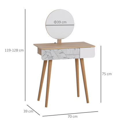 HOMCOM Dressing Table with Drawer and Mirror height adjustable Wooden Oak Color  Bedroom Dressing Room Elegant and Durable 