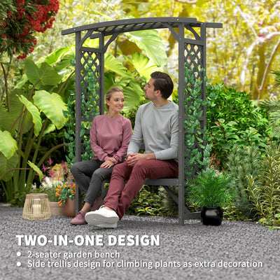 Outsunny Garden Bench, Wooden Garden Arbour with Seat for Vines/Climbing Plants, Grey 