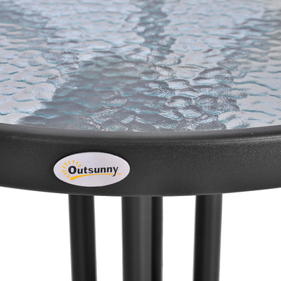 Outsunny Bistro Coffee Table Outdoor Tempered Glass Top Table Garden Round Dining Table - 60cm Diameter 