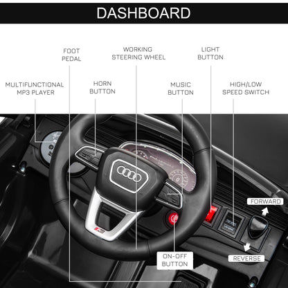 HOMCOM Audi RS Q8 Licensed Electric Car for Kids, 6V Kids' Electric Ride on with Remote Control, 7Ah Big Battery, Lights Bluetooth, Music USB MP3, for 3-5 Years Old, Black 